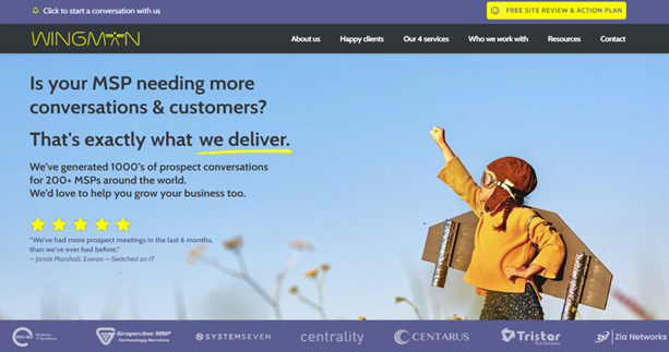 Wingman MSP Marketing Website Hero Section
